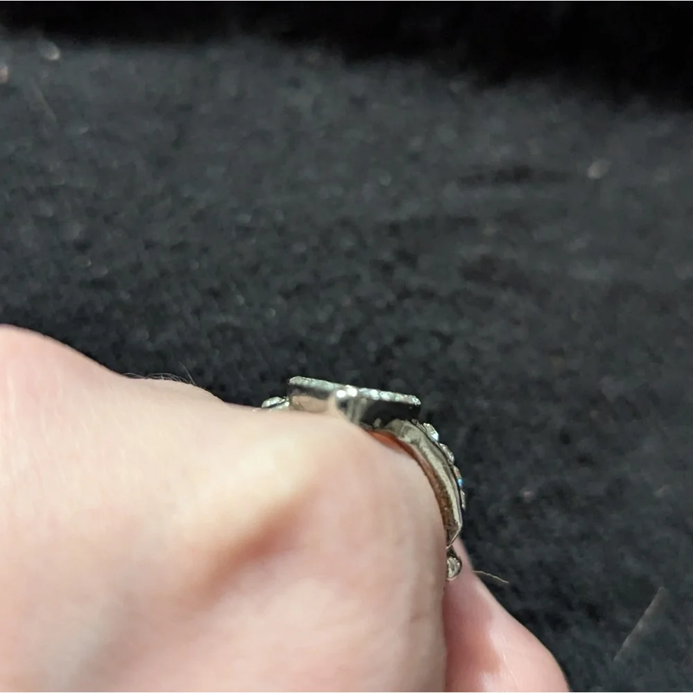 Silver Tone Clear Rhinestone Marquise Shape Statement Ring - Size 8 Adjustable